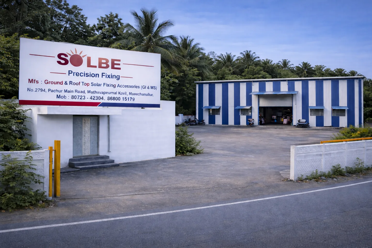 Solar mounting structure manufacturing factory in Trichy Tamil Nadu - Solbe Solar - Precision manufacturing facility