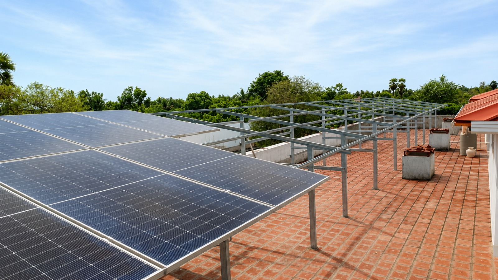 SOLBE Elevated GI Solar Canopy Structure Installation in Madurai